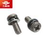 Tornillo combinado de cabeza de cruz ranurada en cruz con arandela plana pequeña y arandela de resorte de acero al carbono niquelado para uso industrial GB9074. 4S