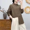 Camisa estampada de manga larga cepillada para mujer, con cuello de solapa, corte holgado, estilo casual, hecha de algodón puro, con estampado floral, adecuada para primavera y otoño, y diseñada para ser favorecedora y versátil