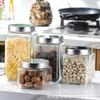 Venta al por mayor de fábrica tarro sellado de acero inoxidable almacenamiento a prueba de polvo a prueba de humedad tarro sellado cocina grande cuadrado vidrio tarro sellado