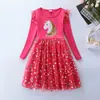 Vestido de Princesa para Meninas Lantejoulas de Unicórnio Manga Longa Vestido de Outono Festa de Aniversário Infantil Casamento Vestido de Tule
