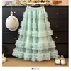 Falda de malla adelgazante de cintura alta AliExpress cintura elástica longitud media hasta la rodilla multicapa con volantes falda tipo pastel súper de hadas