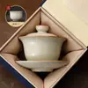 Pieza Abierta Ala de Cigarra Horno Ru Tazón Cubierto Sancai Taza de Té Individual Hogar Oficina Tazón de Té Té Té Tostado Juego de Té Kung Fu