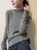 Suéter de punto con cuello semi-alto fruncido en capas de estilo lujo ligero para mujer, elegante capa base de otoño e invierno