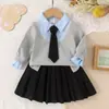 Ropa para Niñas Bebés: Ropa europea y americana para niños de Amazon, cuello azul, sudadera gris de manga larga + falda corta negra