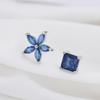 Pendientes de plata de ley 925 con elegantes flores y diamantes asimétricos. Joyería de plata para mujer. Pendientes de moda coreana.