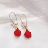 Corea del Sur Dongdaemun Celebridad de Internet Moda Pendientes de Pétalos de Rosa Pendientes de Borla de Perla Pendientes Largos Elegantes Estilo Frío