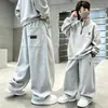 Calça Jogger Masculina de Moletom Solta de Perna Larga Cor Sólida Casual Esportiva Longa Para Meninos Médios e Grandes Marca Tendência Calça de Perna Reta Outono
