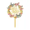 Toppers Acrílicos para Pastel con Flor y Mariposa Impresos en Color UV, Artículos para Fiestas, Descuento por Cantidad Grande