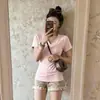 Camiseta Básica de Manga Corta de Algodón Puro Color Sólido Estilo Coreano Dulce para Mujer, Paquete de 40, Top de Moda de Verano con Cuello en V