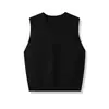 Chaleco de Punto Básico de Lana Merceizada 100% Color Sólido para Primavera y Otoño, Cuello Redondo, Sin Mangas, Suéter de Punto para Mujer, Top con Temperamento