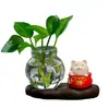 Jarrón Hidropónico de Potos para Oficina Adornos Pequeños Hidropónicos de Escritorio Gato de la Suerte Lindo Soporte Decorativo para Flores de Sala de Estar Mueble de TV