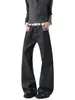 Design solto, estilo americano, jeans largos de alta qualidade para homens, calças retas pretas, calças levemente boca de sino