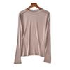 Yuyue Primavera Top Feminino de Seda Tricotada de Lã de Amoreira de Seda de Dupla Face Gola Redonda Manga Longa Camiseta Base Feminina de Manga Longa