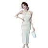 Fuente transfronteriza 2024 nuevo cheongsam chino hebilla tejido temperamento sin mangas ajustado con abertura en la cadera vestido verano