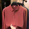 Camisa polo de algodão piquet hexagonal de manga longa para homens, novo estilo outono 2026, gola de lapela, cor sólida, camiseta masculina casual e respirável