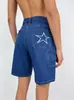Shorts Jeans Casuais de Moda com Estampa de Estrelas, Corte Solto, para Mulheres