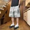 Shorts Esportivo Retro Tie-Dye com Estampa de Leopardo para Homens, Estilo Verão, Tamanho Plus Size, Marca da Moda, Modelagem Solta, Shorts de Perna Reta para Adolescentes