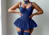 Ropa de dormir sexy europea y americana transfronteriza de tallas grandes, camisola con malla y encaje, conjunto de camisón moldeador de cuerpo con lazo de deseo puro, venta al por mayor para mujeres