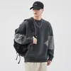 Suéter vintage pesado para homens, novo estilo outono e inverno, malha casual solta de gola redonda, suéter com blocos de cor da moda