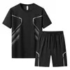 Terno esportivo masculino de seda gelada, roupas de secagem rápida, camiseta fitness, corrida, shorts de manga curta, roupas de treinamento de badminton de verão