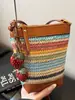 Bolso de Paja de Moda para Mujer 2025 Verano Nuevo Tejido de Tendencia Hombro Cruzado Bolso de Mujer Playa Casual Bolso Balde