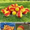 Bola de Esponja PU Listrada de Vermelho e Amarelo 88mm Bola de Esponja de Alto Rebote Bola Typti Lazer Doméstico ao Ar Livre Bola de Descompressão