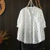 Blusa Feminina Linda Estilo Burguês Francês Manga Curta 2026 Verão Nova Muito Bonita Poá Branco Algodão Linho Camisa