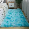 Alfombra de Noche para Dormitorio Alfombra de Piso Larga de Felpa Alfombra Lavable de Área Grande para Sala de Estar Alfombra Tie-Dye de Lana de Seda para Mesa de Café