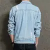 Chaqueta de Mezclilla para Hombre de Primavera Rasgada Estilo Coreano Tendencia Guapo Chaqueta de Pareja Estilo Japonés Holgada Chaqueta de Mezclilla para Estudiante