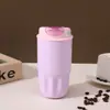 Taza de café con forma de pétalo de acero inoxidable 316, taza aislante portátil para coche, taza aislante con tapa abatible para commuting, venta al por mayor