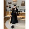 Vestido vintage con escote en V cruzado y costuras para mujer, otoño 2023, nuevo, de alta gama, con temperamento, cintura ajustada, adelgazante, falda de línea A