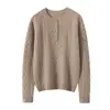 Suéter de cachemira para mujer, nuevo estilo otoño e invierno, jersey de punto trenzado vintage, top de punto suelto de cachemira de cabra de color liso