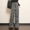 Pantalones Casuales de Cuadros de Moda para Mujer, Otoño 2026 Nuevo Cintura Alta Estilo Coreano Sueltos Relajados Vintage Rectos de Pierna Ancha