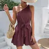 Tiktok Europeo y Americano 2026 Nuevo Estilo Casual Vacacional Mono Texturizado Color Sólido Mono de una Sola Hombro con Lazos Pantalones Cortos
