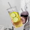 Dropshipping de Uma Peça Copo de Canudo Popular Copo de Água de Vidro Copo de Café Espessado Copo de Bebida de Alto Valor Copo para Bebida Fria Estilo Ins