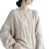 Suéter de punto trenzado estilo coreano nuevo para otoño/invierno 2026, corte holgado, adelgazante, top de suéter liso para mujer