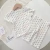 Pijama de Bebé Verano Delgado Conjunto Puntos Moda Niñas Verano Conjunto de Dos Piezas Ropa de Casa Ropa de Aire Acondicionado para Niños para Mujeres