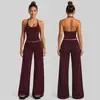 Conjunto de roupa de yoga transfronteiriço com top esportivo de gola halter, conjunto de calça pantalona de secagem rápida para esportes ao ar livre e fitness para mulheres