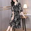 Vestido de Gasa Mujer Primavera y Otoño 2025 Nuevo Verano Pequeña Media Manga Elegante Vestido Midi Floral