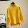 Suéter de cuello alto medio para mujer, estilo coreano holgado frente corto espalda larga con abertura, suéter grueso de fondo para otoño e invierno 2020