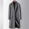 Abrigo de Hombre Otoño Invierno Solapa Hasta la Rodilla Largo Forro Desmontable de Pluma de Ganso Blanco Chaqueta de Tela de Lana Moderna para Mediana Edad y Jóvenes
