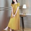 Vestido rosa para mujer de talla grande, falda plisada suelta, manga corta, falda plisada Miyake, línea de talla grande, chica gordita, adelgazante, reductor de edad