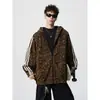 Jaqueta com Capuz Estampa de Leopardo Marrom Masculina High Street Americana Bonita com Fecho Outono Marca Tendência Hoodie de Tamanho Grande