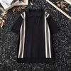 Verão Novo Listrado Contraste Tricô Lar Estilo Old Money Seda Gelo Respirável Casual Camisa Polo Masculina Camiseta de Manga Curta