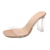 Pantuflas transparentes sexys de una línea 2026, sandalias de tacón alto de alta gama para mujer, elegantes sandalias de cristal para uso exterior de verano, talla grande, estilo nuevo
