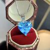 Colgante Transfronterizo de Topacio Cristal Azul Sintético Corazón Oceánico Quilates Collar Plateado Plata 925 Joyería para Mujer