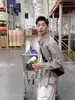 Camisa Rayada Marrón de Manga Larga para Hombre Primavera y Otoño Holgada Versátil Casual Top Chaqueta Diaria Nuevo Estilo 2025