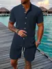 Conjunto Casual de 2 Piezas Verano 2025 Amazon para Hombre Sencillo Color Sólido Camisa de Manga Corta Texturizada y Conjunto de Shorts
