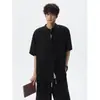 Nuevo Traje de Camisa de Manga Corta con Aspecto de Lino Estilo Chino para Hombre Verano Nuevo Cuello Alto Botón de Rana Pantalones Cortos Traje Zhongshan Conjunto de Dos Piezas