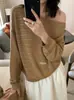 Top de Malha Elegante Off-Shoulder HersElegant 2026 Outono Manga Longa Elegante para Mulheres